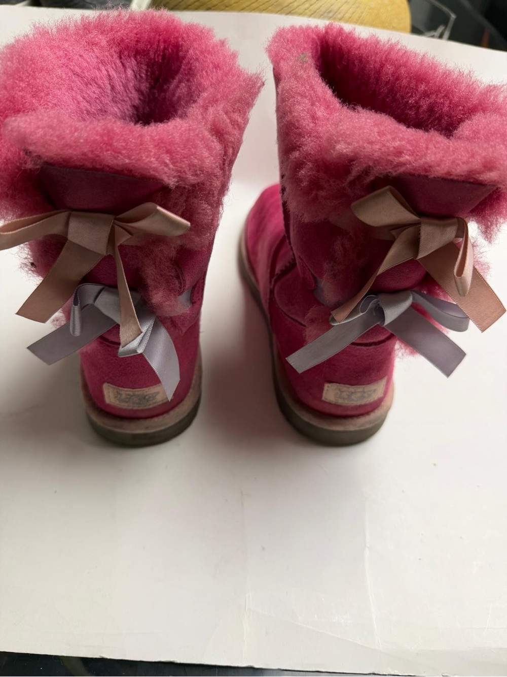 Uggs Girls' Pink Shearling Bow Back Winter Boots